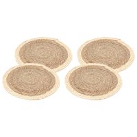 Placemats - 8x - D38 cm - gevlochten stro - beige - bohemian style