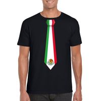 Zwart t-shirt met Mexico vlag stropdas heren - thumbnail