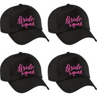 Vrijgezellenfeest pet voor dames - 4x - Bride Squad - zwart - roze glitters - bruiloft/trouwen