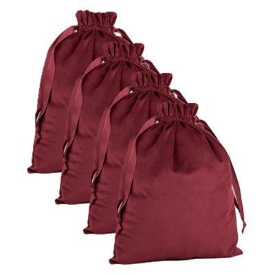 Cadeauzakje/opbergzakje met trekkoord - 4x - velvet - rood - 24 x 17 cm - luxe