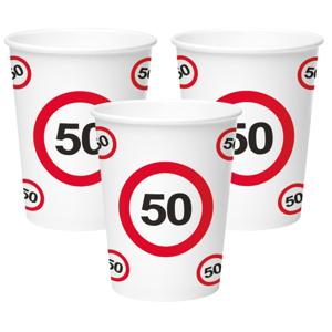 50 jaar verjaardag print drinkbekers - 16x stuks - karton - 350 ml - Stopbord/verkeersbord thema