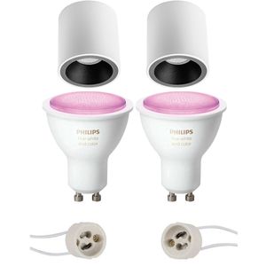 Pragmi Cliron Pro - Opbouw Rond - Mat Wit/Zwart - Verdiept - Ø90mm - Philips Hue - Opbouwspot Set GU10 - White and Color Ambiance - Bluetooth