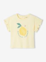 Babyshirt met ruches aan de mouwen en fruitmotief pastelgeel