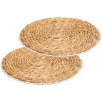 Placemat van afgewerkt zeegras - Set van 4x stuks - naturel - rond - dia 35 cm