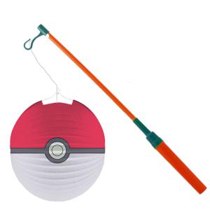 Pokemon lampion - rood - D25 cm - papier - met lampionstokje - 40 cm