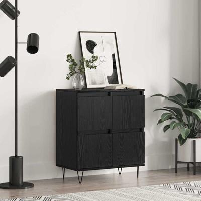 Dressoir met opslag met de deur Zwart 60 x 35 x 70 cm Bewerkt hout