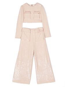 Elisabetta Franchi La Mia Bambina pantalon orné de sequins à plaque logo - Rose