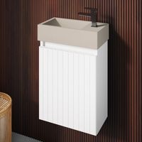 Fontana Crest toiletmeubel ribbelfront mat wit 40x22cm met beige fontein rechts - thumbnail