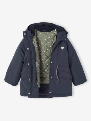 Parka met capuchon 3 in 1 meisjes parka + gewatteerde jas marineblauw