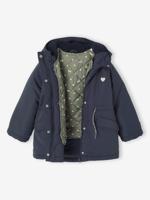 Parka met capuchon 3 in 1 meisjes parka + gewatteerde jas marineblauw