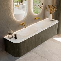 Badmeubel Mondiaz Kurve-Dlux | 180 cm cm | Meubelkleur Shadow | Wastafelkleur Opalo | Solid surface | Wasbak beiden zijden spoelbak | Zonder kraangat(en)
