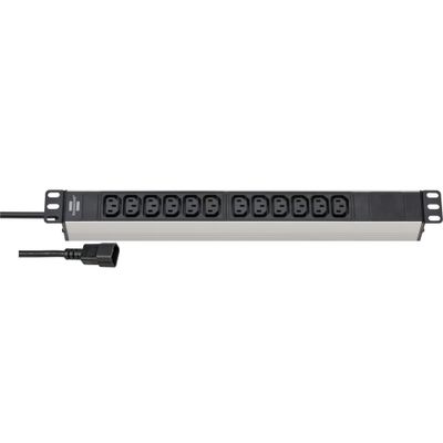 Brennenstuhl 1390007112 Alu-Line 19" PDU | Server Stekkerdoos | 10A met 12x C13 Stopcontacten | C14 UPS-Stekker | 2 meter