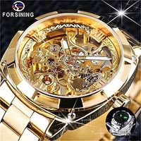 forsining heren mechanisch horloge luxe grote wijzerplaat mode bedrijf hol skelet automatisch zelfopwindend lichtgevend waterdicht roestvrijstalen horloge Lightinthebox - thumbnail