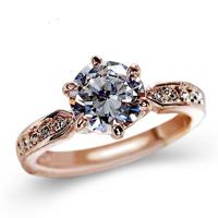 Vrouwelijke klassieke kristal zes-klauw Diamant ring trouwring Ringmaat: 7 (Rose goud)
