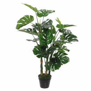 Groene Monstera/gatenplant kunstplanten 100 cm met zwarte pot - Kunstplanten