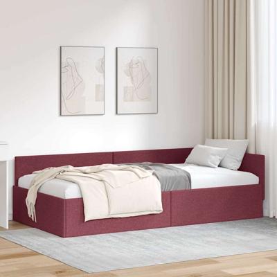 Hoekbedframe Wijnrood 90 x 190 cm Stof en Gemproviseerd hout