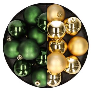 24x stuks kunststof kerstballen mix van goud en donkergroen 6 cm