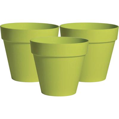 Mega Collections Plantenpot - 3x - kunststof - lime groen - binnen/buiten - D29 x H28 cm - bloempot