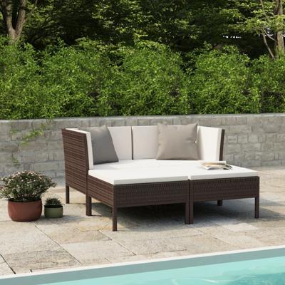 4-delige Loungeset met kussens poly rattan bruin