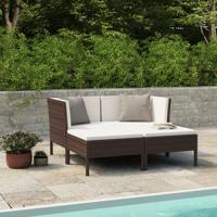 4-delige Loungeset met kussens poly rattan bruin