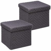 Poef - 2x - hocker - opbergbox - donkergrijs - polyester/mdf - 31 x 31 cm - opvouwbaar - thumbnail