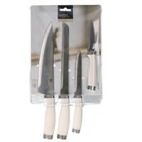 Excellent Houseware chef keuken messen set 4 delig - rvs metaal/kunststof - handvat creme wit