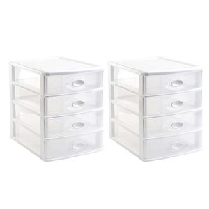 2x stuks ladeblok/bureau organizer met 4x lades wit/transparant L35,5 x B27 x H35 cm