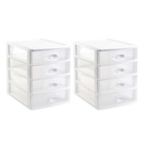 2x stuks ladeblok/bureau organizer met 4x lades wit/transparant L35,5 x B27 x H35 cm - thumbnail