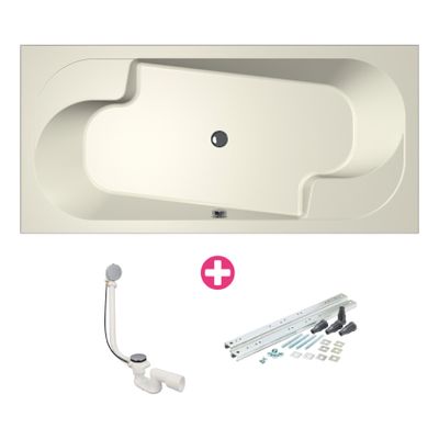 Ligbad Xenz Parel | Inbouw | 190x90 cm | Incl.Badafvoer | Met overloop | Acryl | Pergamon glans