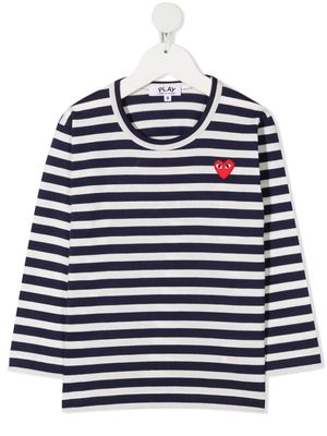 Comme Des Garçons Play Kids t-shirt rayé à patch logo - Bleu