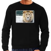 Dieren sweater / trui met leeuwen foto zwart voor heren