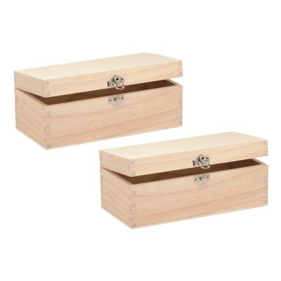 Glorex hobby schatkistje met sluiting en deksel - 2x - hout - 23 x 11 x 9 cm - Opberg kistjes