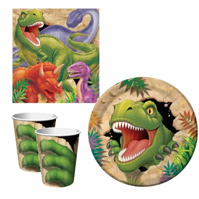 Kinderfeestje Dinosaurussen thema - tafel dekken - voor 16 kinderen - bordjes / bekers / servetten