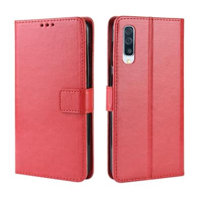Retro Crazy Horse textuur horizontale Flip lederen case voor Galaxy A70 met houder & kaartsleuven & fotolijstjes (rood)
