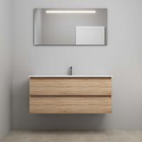 On-Line Badkamermeubelset - 120 cm - Voorgemonteerd - Porseleinen Wastafel - 1 Kraangat - Spiegel met LED-Verlichting - Eiken