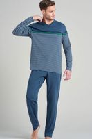 Schiesser Pyjama met V-hals jeansblauw gestreept