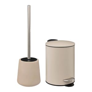 5Five Badkamer accessoires set - beige - pedaalemmer/wc-borstel