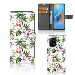 OPPO A74 4G Telefoonhoesje met Pasjes Flamingo Palms