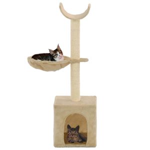 The Living Store Kattenkrabpaal - Beige - 30 x 30 x 105 cm - Met krabpalen en huisje