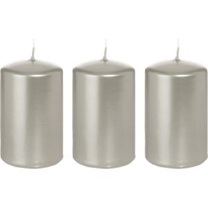 Cilinderkaars/stompkaars - 3x - zilver - 5 x 8 cm - 18 branduren