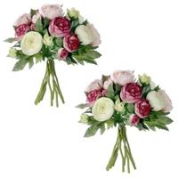 Mica Decorations Ranunculus/ranonkel boeket - 3x stuks - roze - kunstbloemen - 22 cm - bruidsboekett