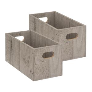 5five Opbergmand/kastmand van hout - Set van 2x stuks - grijs - 7 Liter - 31 x 15 x 15 cm - Opbergbo