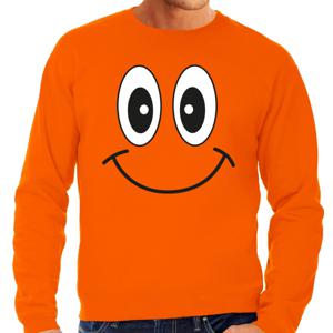 Bellatio Decorations Koningsdag sweater voor heren - smiley - oranje - feestkleding 2XL  -