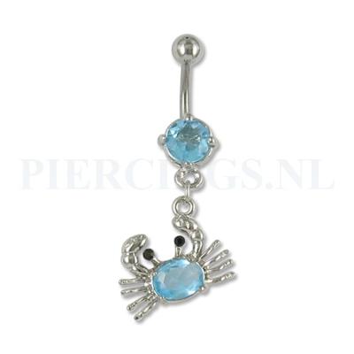 Navelpiercing krab aquamarijn