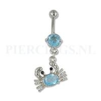 Navelpiercing krab aquamarijn