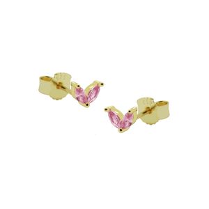 Karma Oorbellen Zirconia Double Pink Leaves Goud