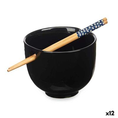 Kom Kinvara B10067A-N B10067A-N Zwart Bamboe Porselein 24 x 10,7 x 13,3 cm Chopsticks asiatico/oriental (12 Stuks)