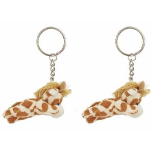 Nature Planet sleutelhanger Giraffe - 2x - 6 cm - pluche - knuffel sleutelhangers