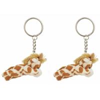 Nature Planet sleutelhanger Giraffe - 2x - 6 cm - pluche - knuffel sleutelhangers - thumbnail