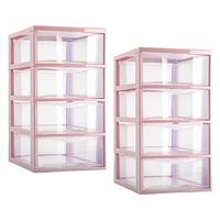 Ladeblokje/bureau organizer - 2x stuks - 4 lades - transparant/roze - L18 x B25 x H33 cm - plastic